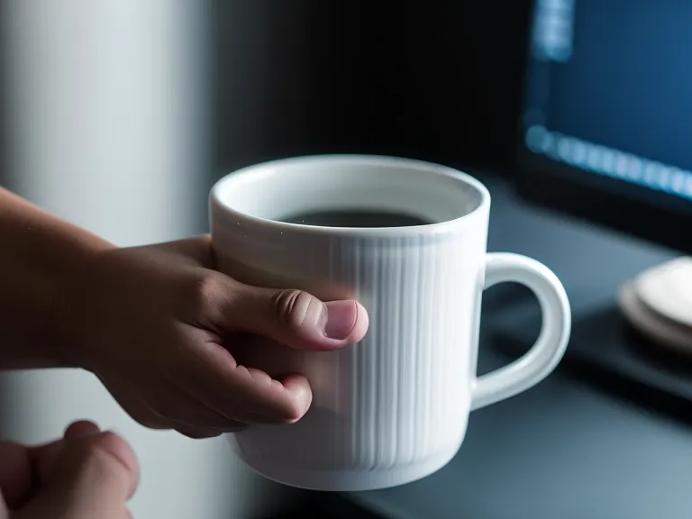 Persona revisando datos de gestión de equipos con una taza de café en la mano, evaluando un curso de liderazgo ético