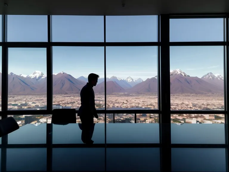 Silueta de líder reflexionando frente a una ventana con vista a Santiago.