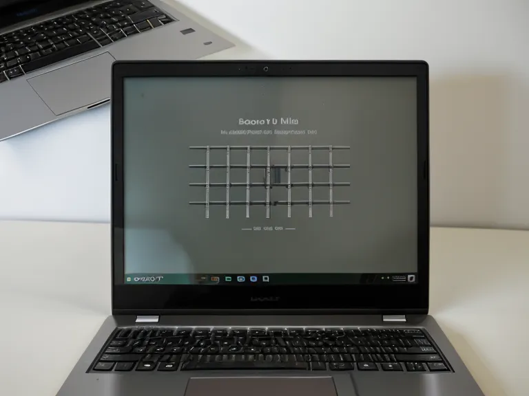 Laptop mostrando esquema de equipo distribuido y anteojos sobre mesa de madera