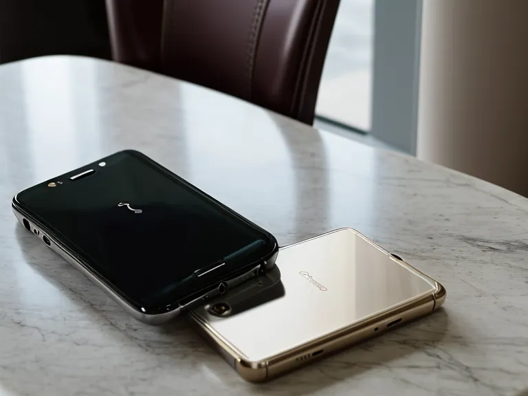 Celular corporativo vibrando sobre una mesa de mármol en un salón VIP de aeropuerto.