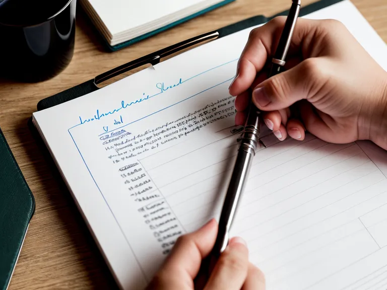 Mano sosteniendo un lápiz sobre un diagrama organizacional en una libreta de notas.