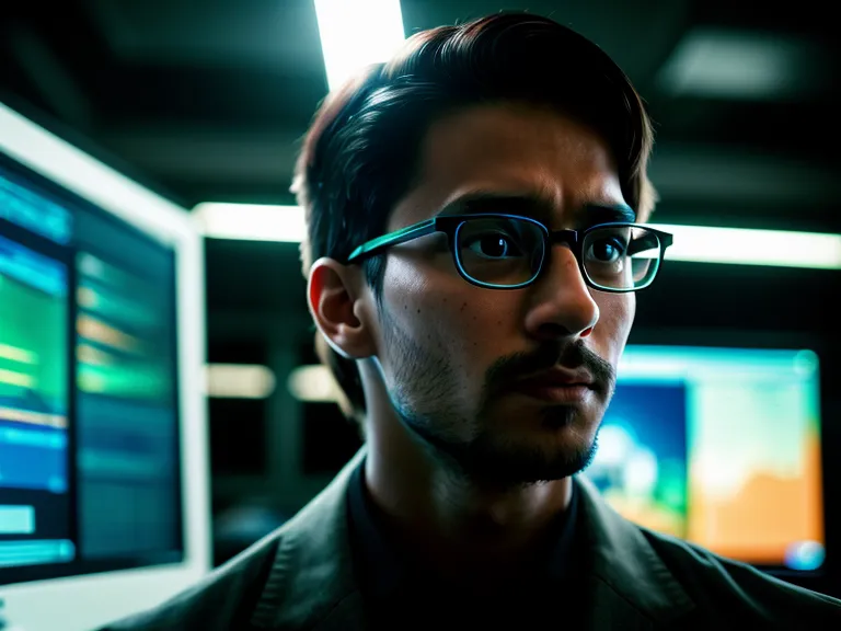 Reflejo de un líder enfocado en la pantalla de su computadora en una oficina tenue.