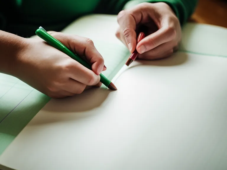 Mano escribiendo en una libreta verde con un mapa de Sudamérica cerca