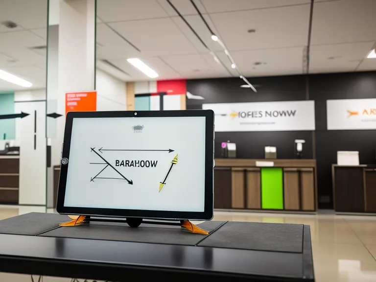 Tablet con esquema de toma de decisiones frente a una tienda retail