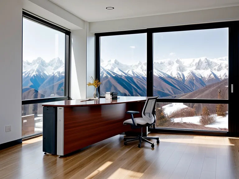 Rincón tranquilo de oficina con vista a la cordillera de los Andes, propicio para el liderazgo introvertido en la gestión de equipos