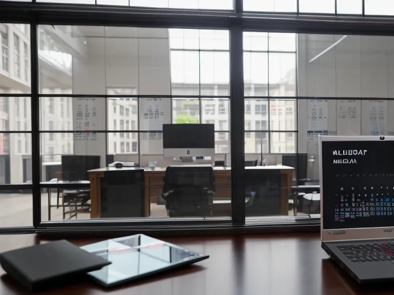 Vista de un piso de retail a través de la ventana de una oficina de gerencia.