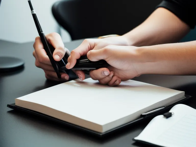 Primer plano de una mano anotando conceptos de neuro-liderazgo en una libreta.